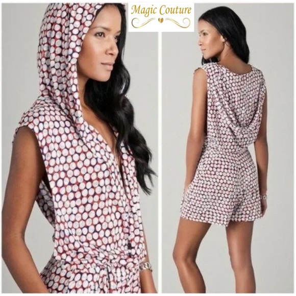 Diane Von Furstenberg Pants - ❌SOLD❌Diane Von Furstenberg Denisha Spotted Print Hooded Romper🤍💙